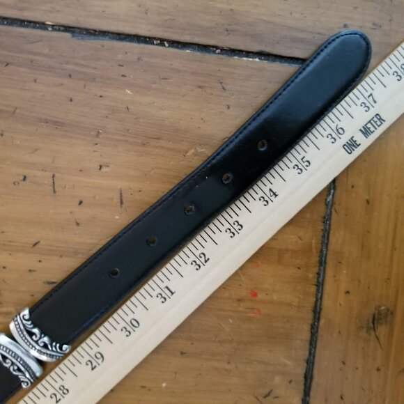 Reversible Women's Brown & Black Leather Belt, Scrollwork Buckle Mock Crock Boho - Picture 10 of 13